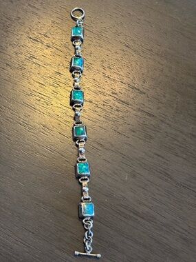 Sterling Silver Green Opal Link Bracelet - Women Jewelry
